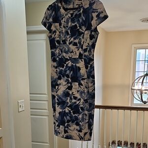 Calvin Klein Blue and White Floral Midi Dress
